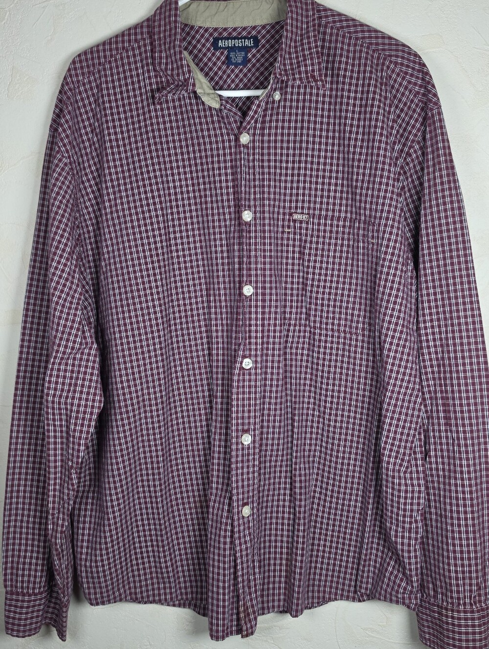 Aeropostale Y2K Preppy Vintage Men's Maroon Plaid Cotton Shirt Grunge Large